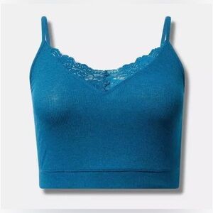 #1628 - Torrid Ribbed Crop Lace Lounge Cami Lyons Blue Heather Soft Bralette